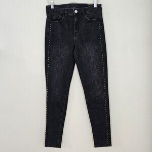 American Eagle Jean Womens US 8 Black High Rise Jeggings Stretch Studs Punk Goth